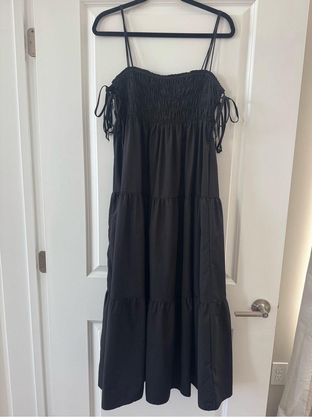Zara Black Smocked Tiered Maxi Dress with Thin Straps
